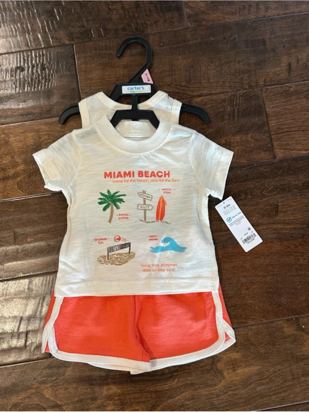Carter's White Miami Beach Graphic Tee with Coral Shorts